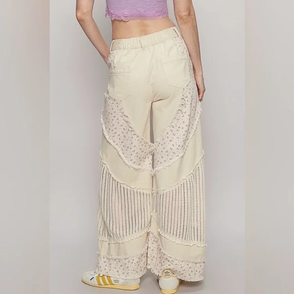 162. POL Cream Floral Patchwork Pants - Picture 2 of 4